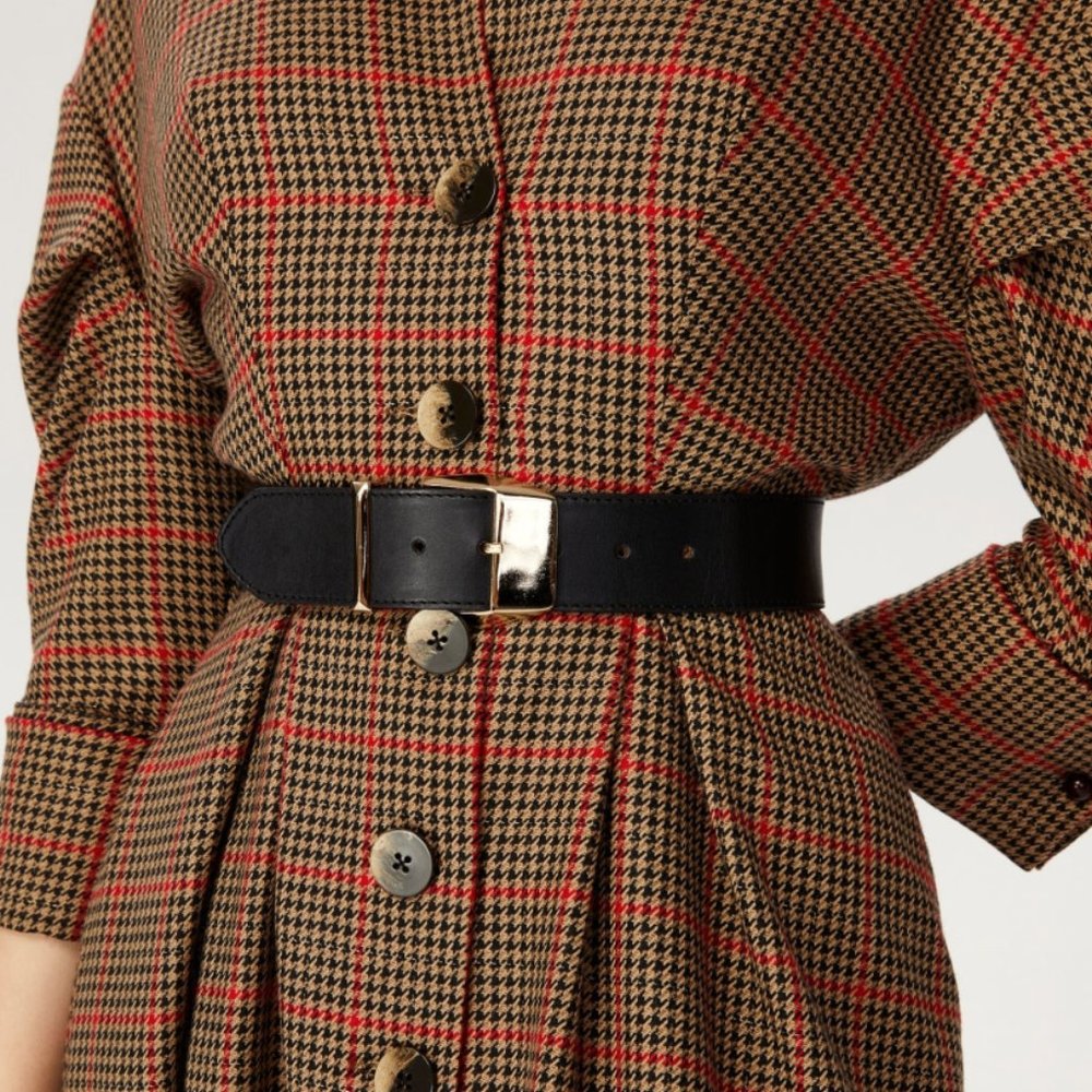 Houndstooth Print Belted Dress